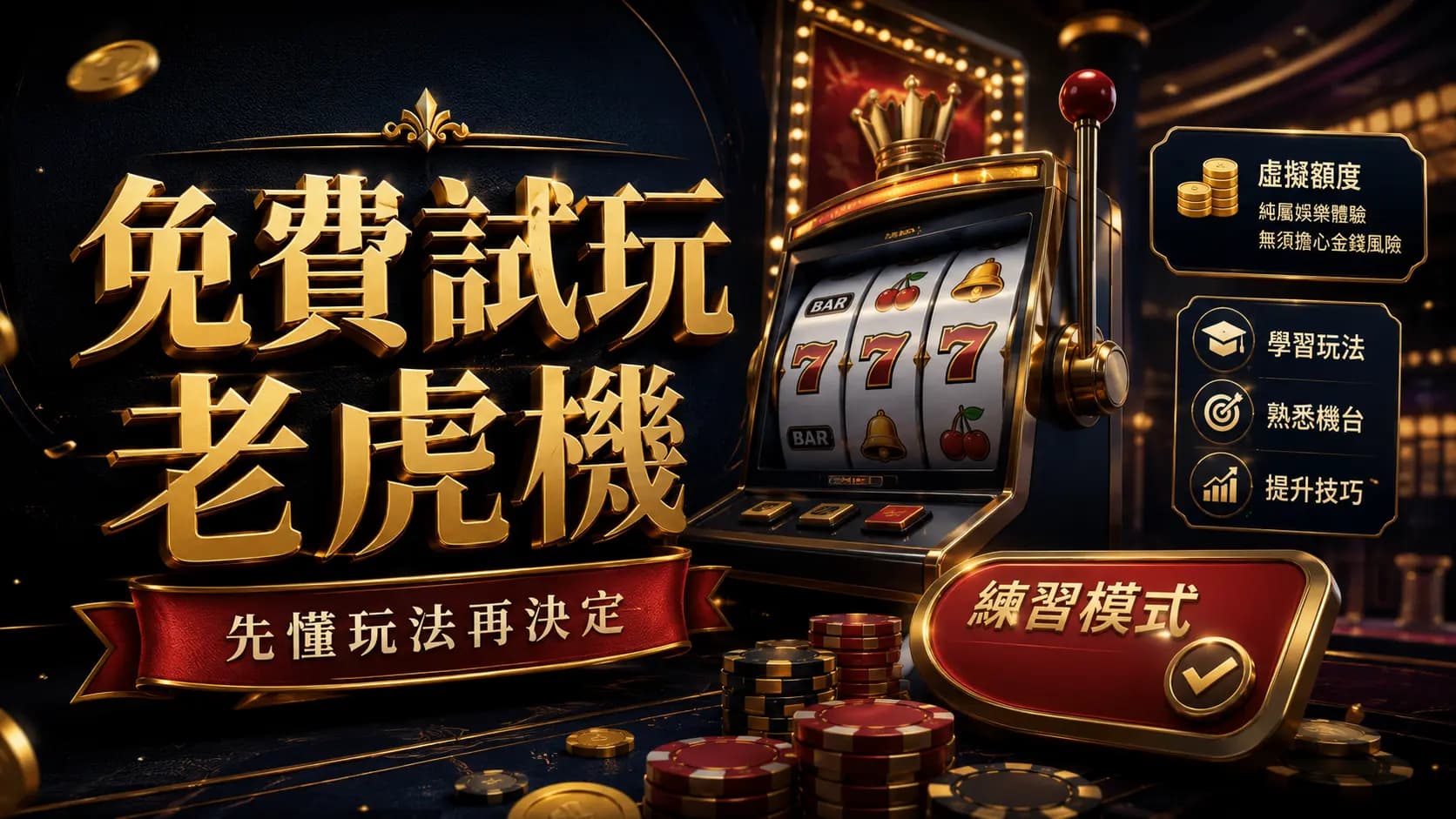 老虎機試玩模式標示虛擬額度的畫面